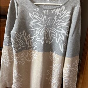 Calvin Klein Gray and Cream Floral Sweater